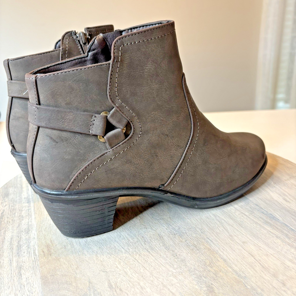 Easy Street Dawnta Brown Synethetic Ankle Boots Women's Size 11W Side Zipper - Picture 5 of 9
